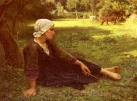 Jules Breton - Juene Fille Gardant Des Vaches